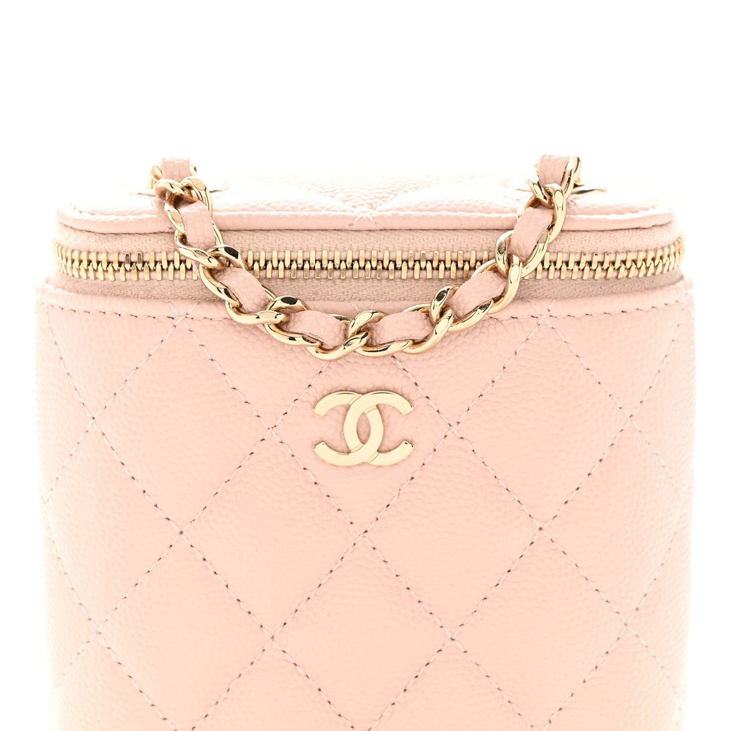 Caviar Quilted Small Vertical Coco Beauty Vanity Case With Chain Light Pink