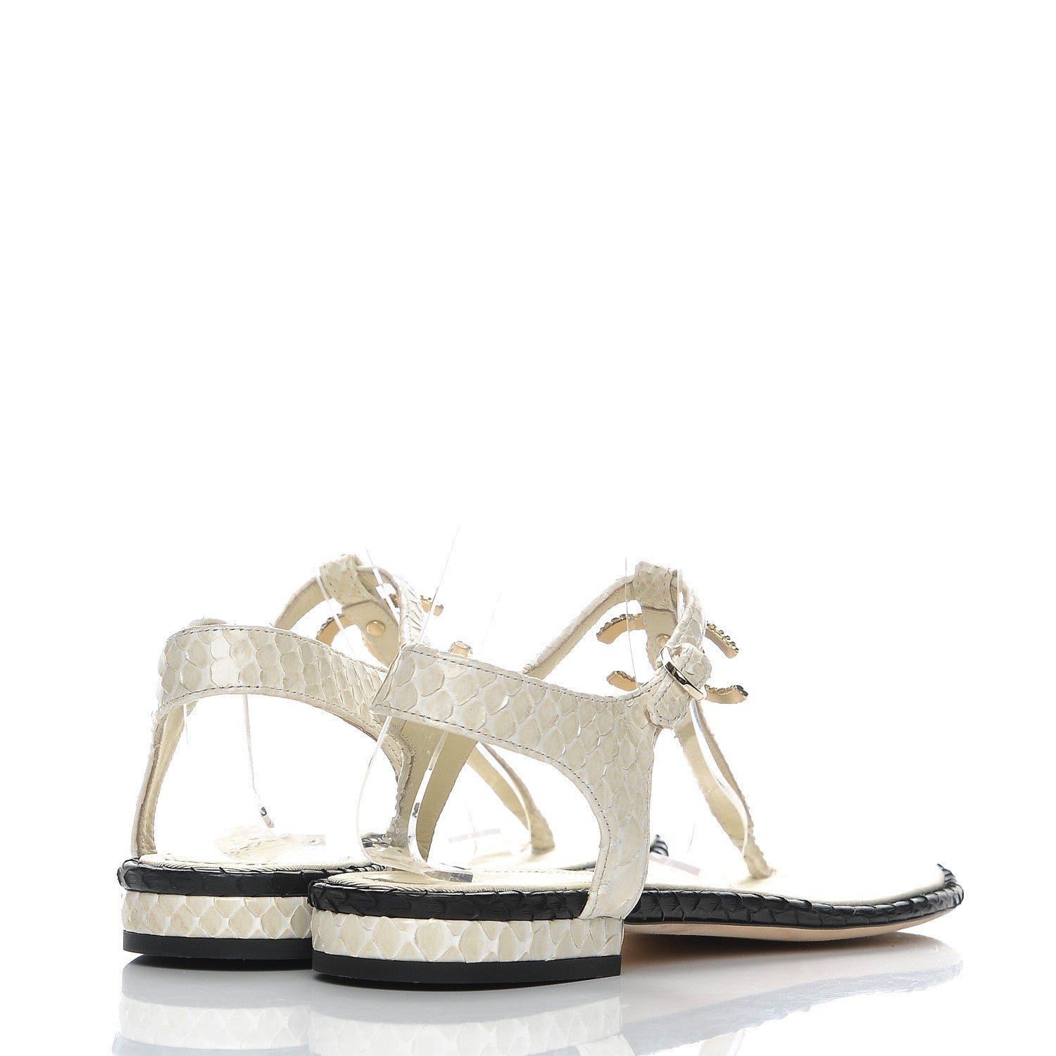 Chanel Python CC Thong Sandals 38 Beige Clair 4 of 7