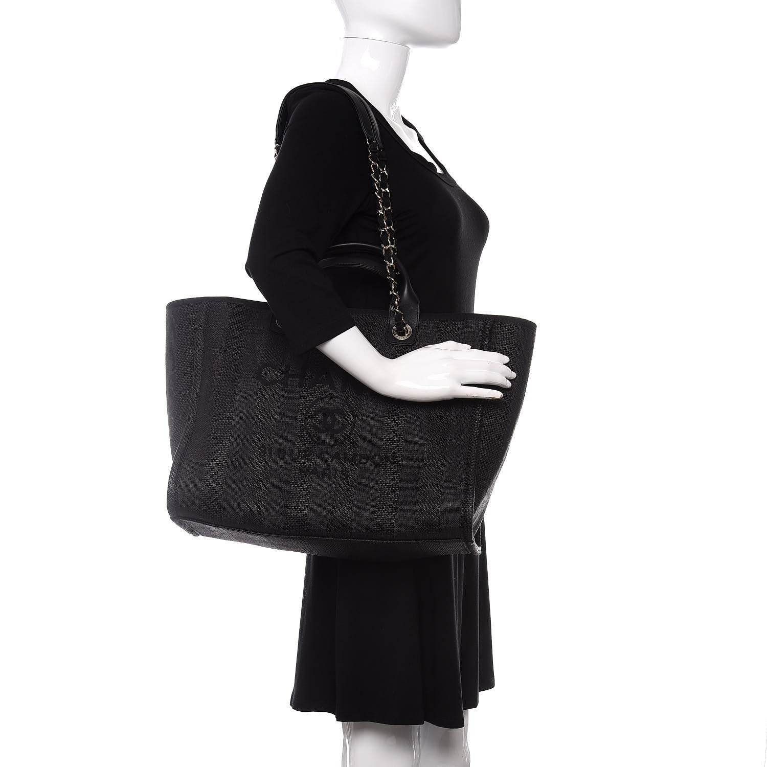 Chanel Mixed Fibers Calfskin Striped Medium Deauville Tote Black 2 of 12