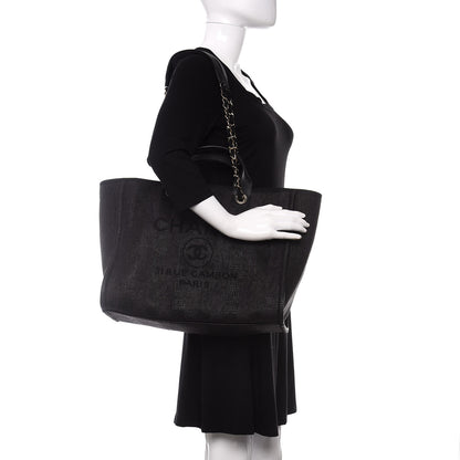 Chanel Mixed Fibers Calfskin Striped Medium Deauville Tote Black 2 of 12