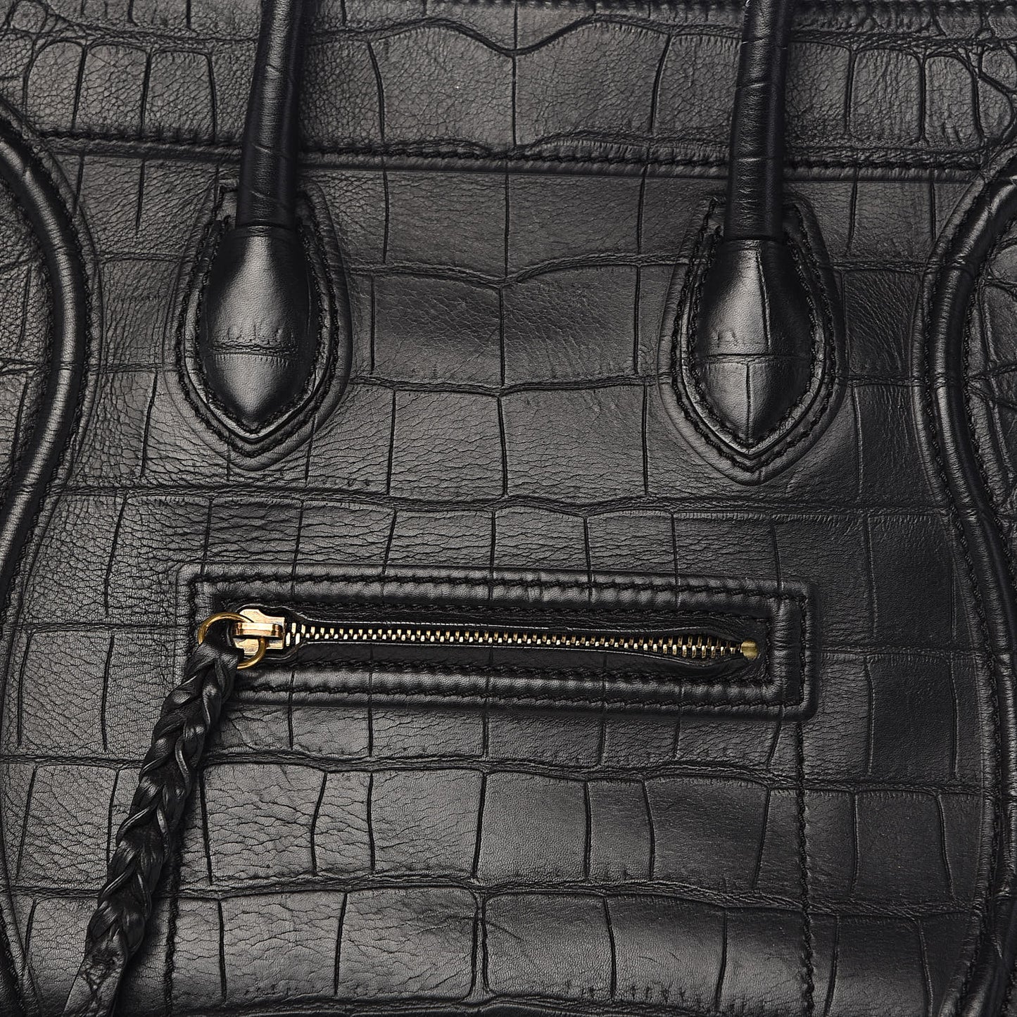 Crocodile Embossed Calfskin Medium Phantom Luggage Black