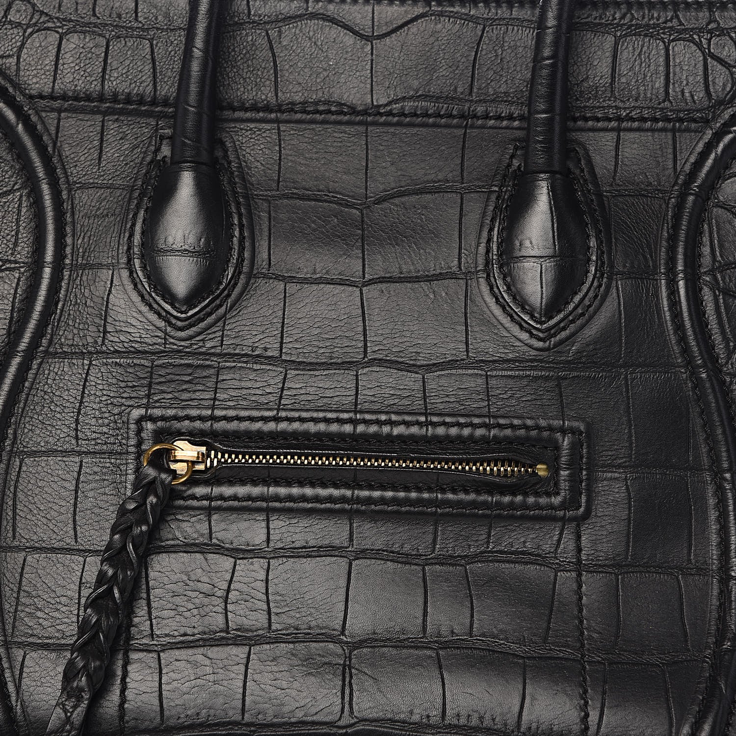 Celine Crocodile Embossed Calfskin Medium Phantom Luggage Black 11 of 11