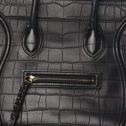 Celine Crocodile Embossed Calfskin Medium Phantom Luggage Black 11 of 11