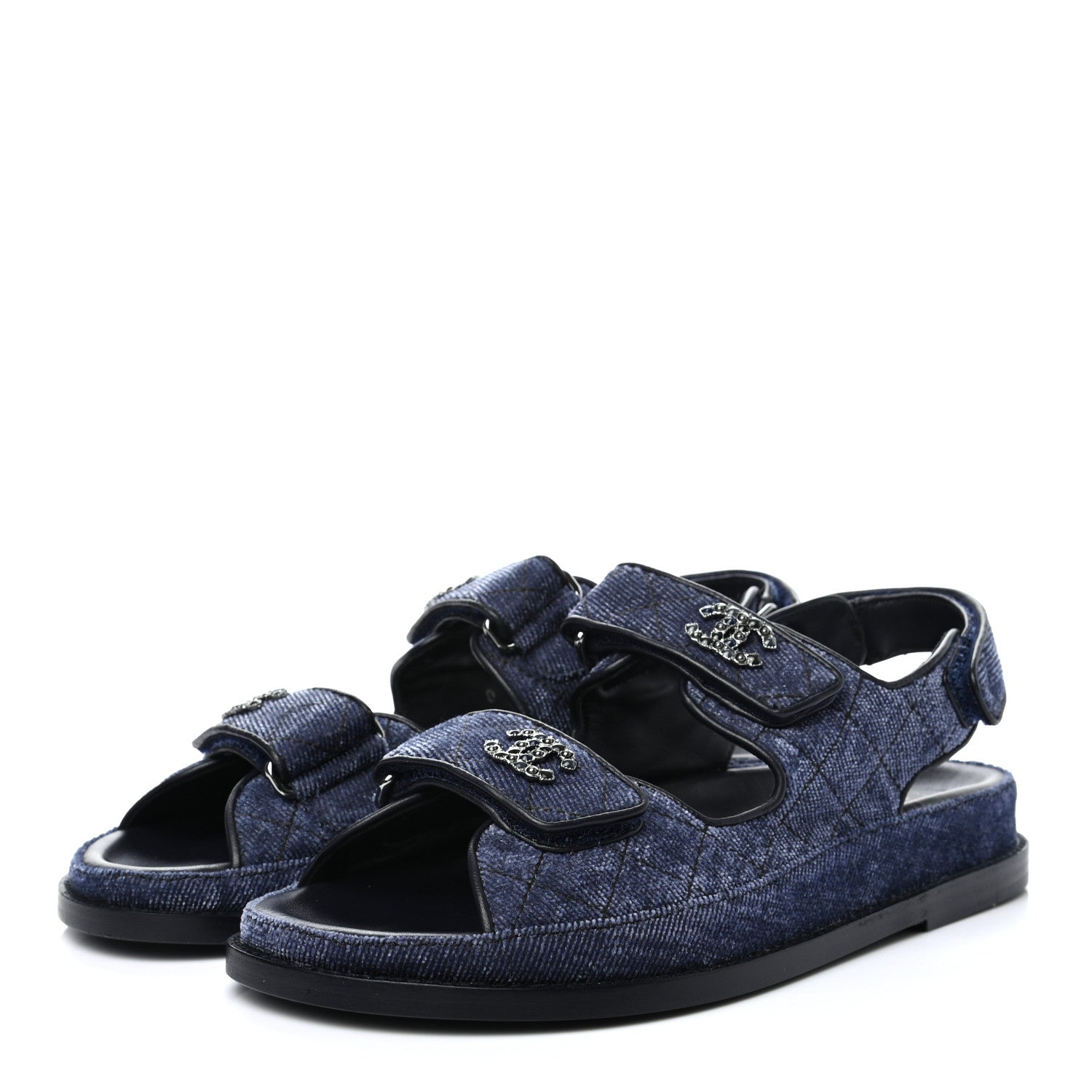 Chanel Velvet Velcro Dad Sandals 39 Blue 3 of 9