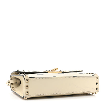 Valentino Garavani Vitello Polka Dot Medium Rockstud Flip Lock Crossbody Bag Light Ivory Black 4 of 10