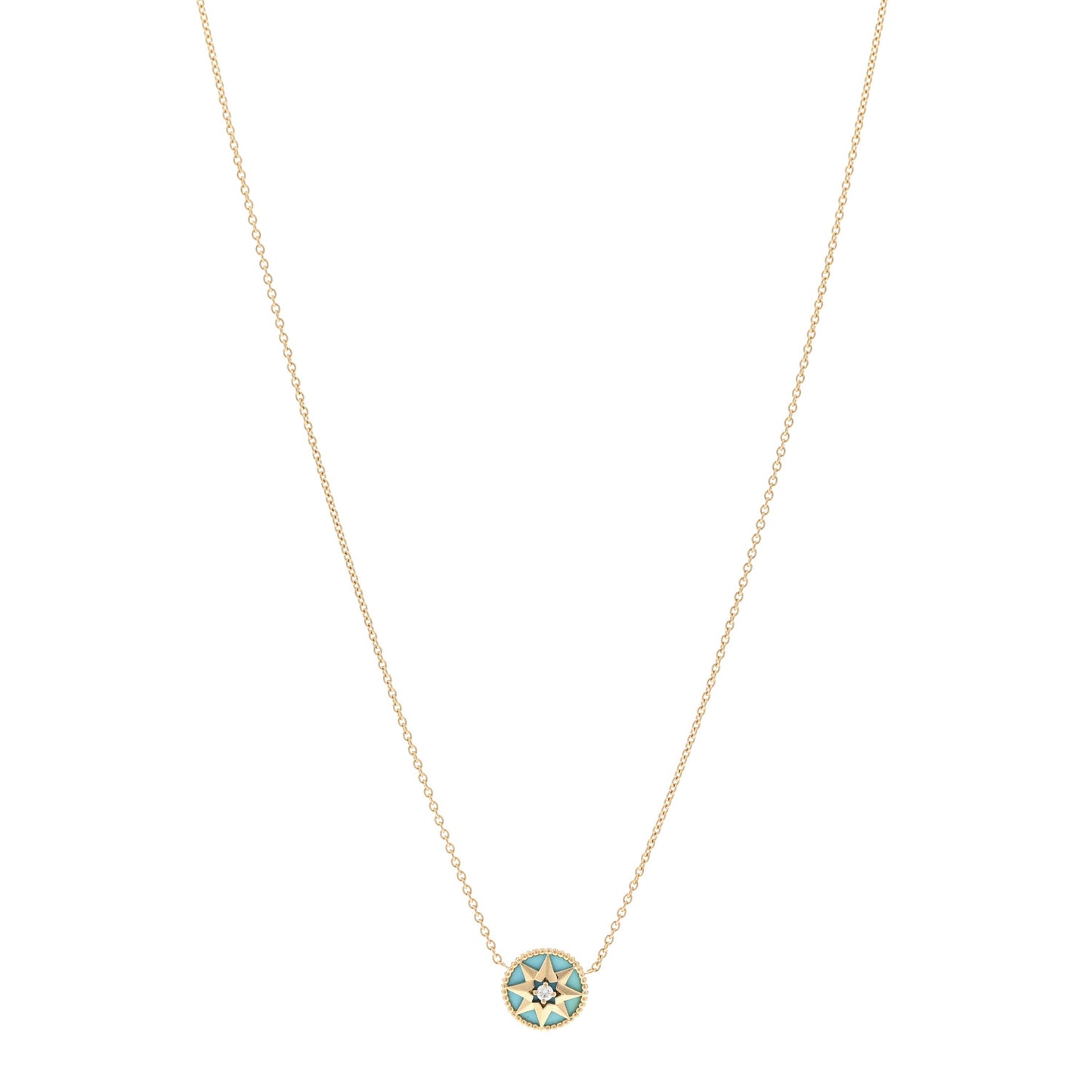 18K Yellow Gold Diamond Turquoise Rose Des Vents Necklace