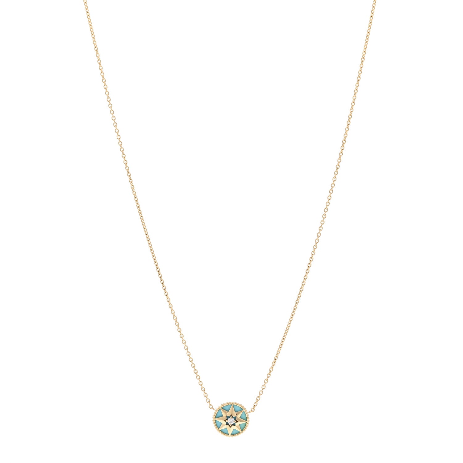 Christian Dior 18K Yellow Gold Diamond Turquoise Rose Des Vents Necklace 1 of 5