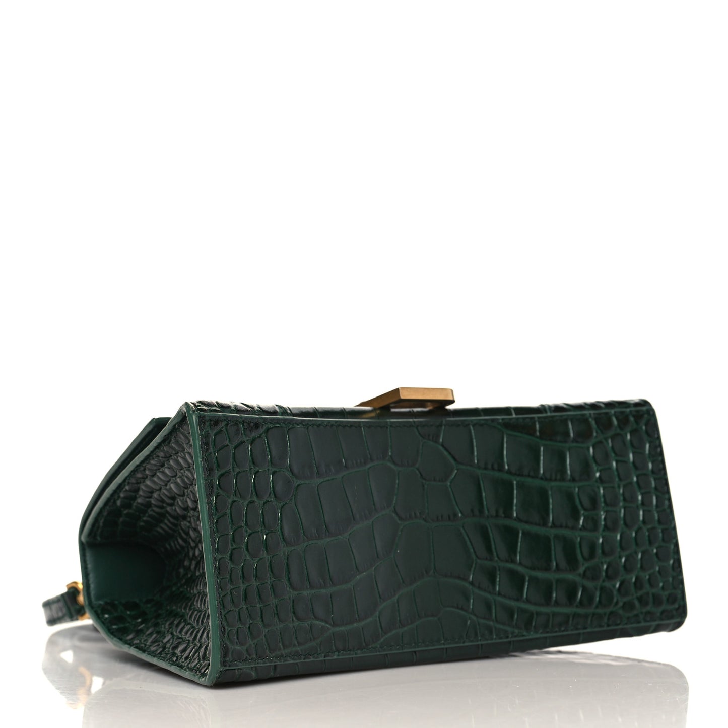 Shiny Calfskin Crocodile Embossed Small Hourglass Top Handle Bag Forest Green