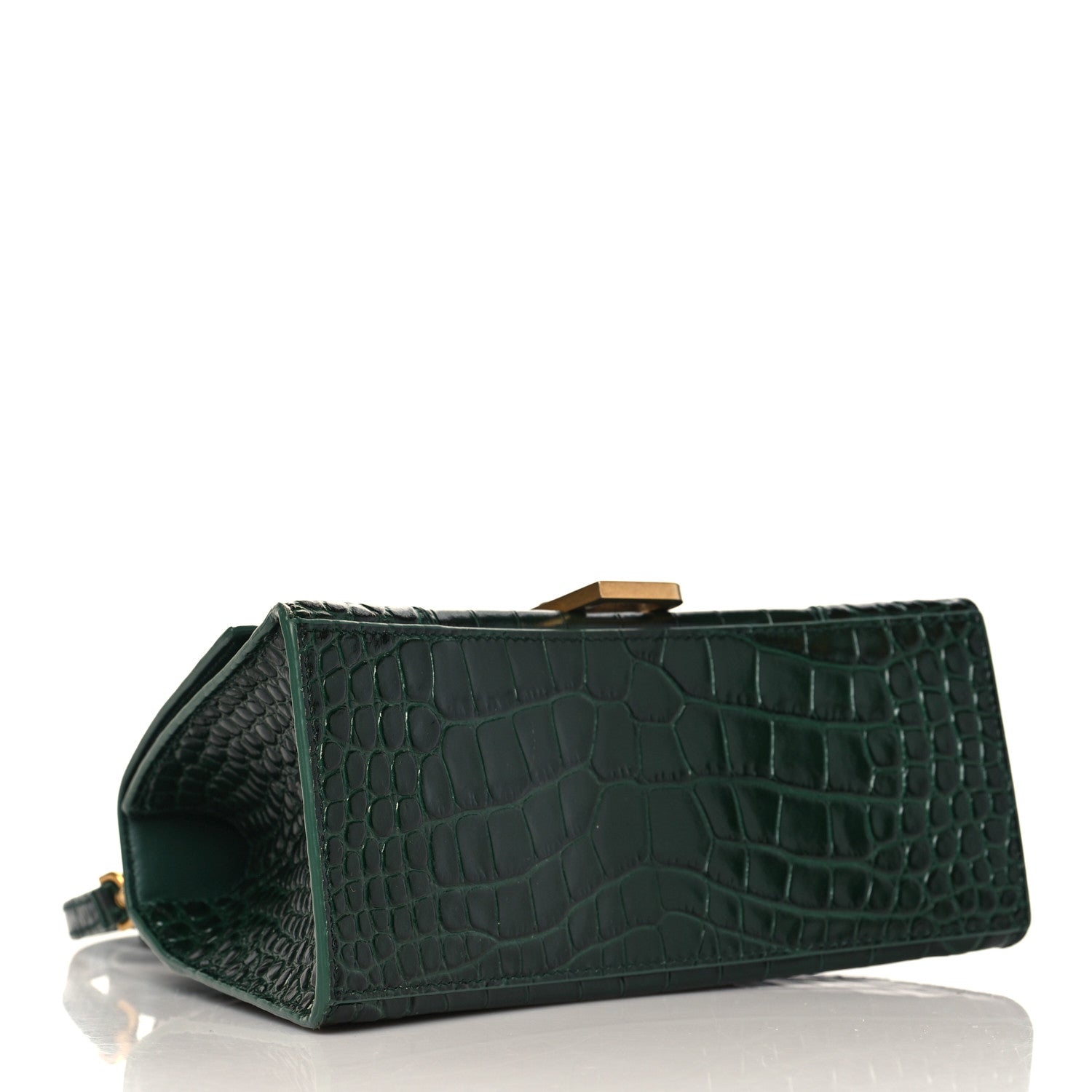 Balenciaga Shiny Calfskin Crocodile Embossed Small Hourglass Top Handle Bag Forest Green 4 of 9