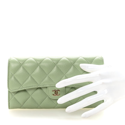 Chanel Caviar Quilted Large Gusset Flap Wallet Light Green 2 of 9