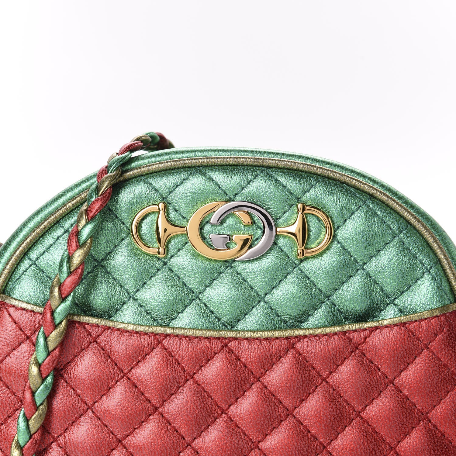 Gucci Laminated Nappa Trapuntata Mini Zumi Dome Shoulder Bag Rosso Jasmine Green Rame 10 of 10