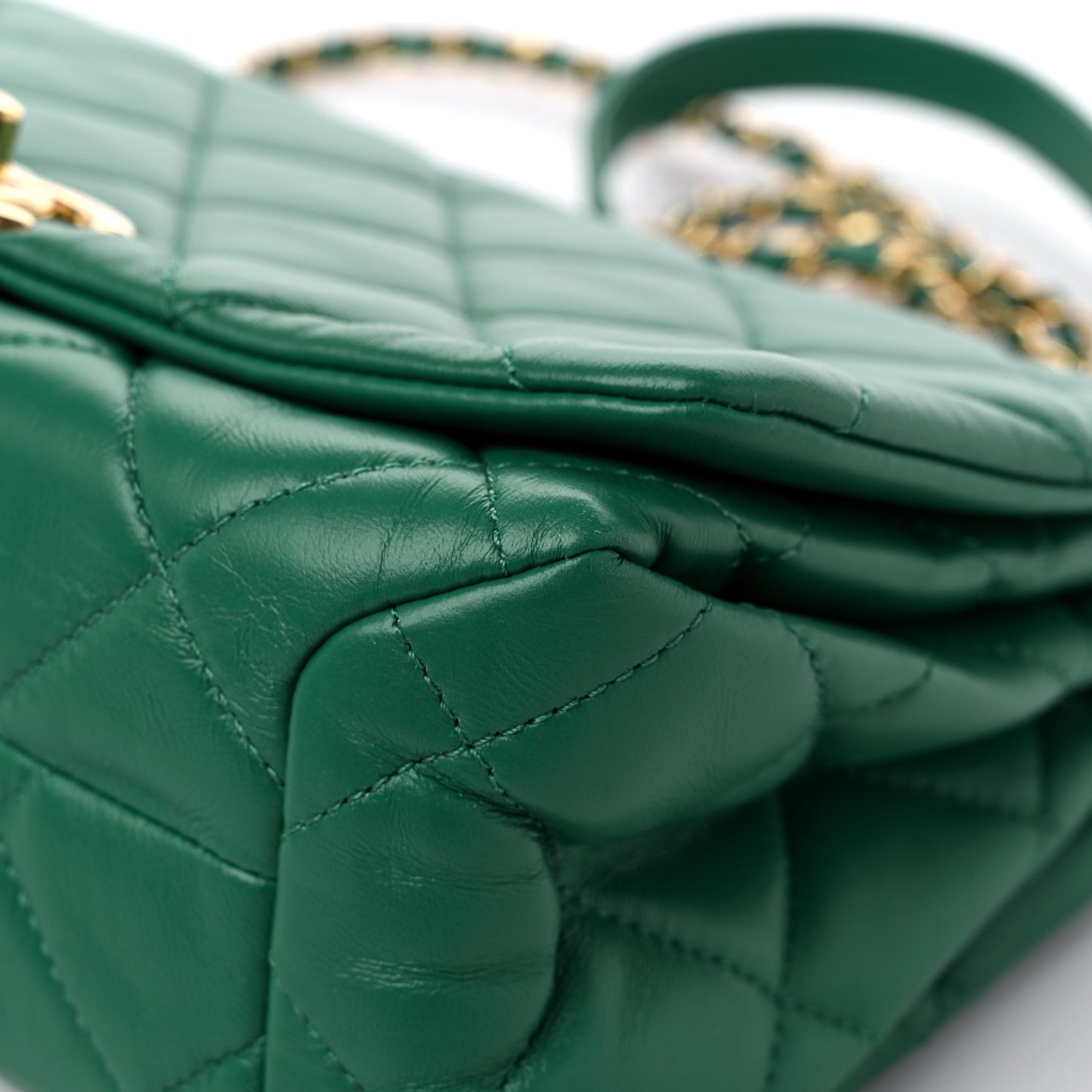 Lambskin Quilted Medium Color Match Flap Green