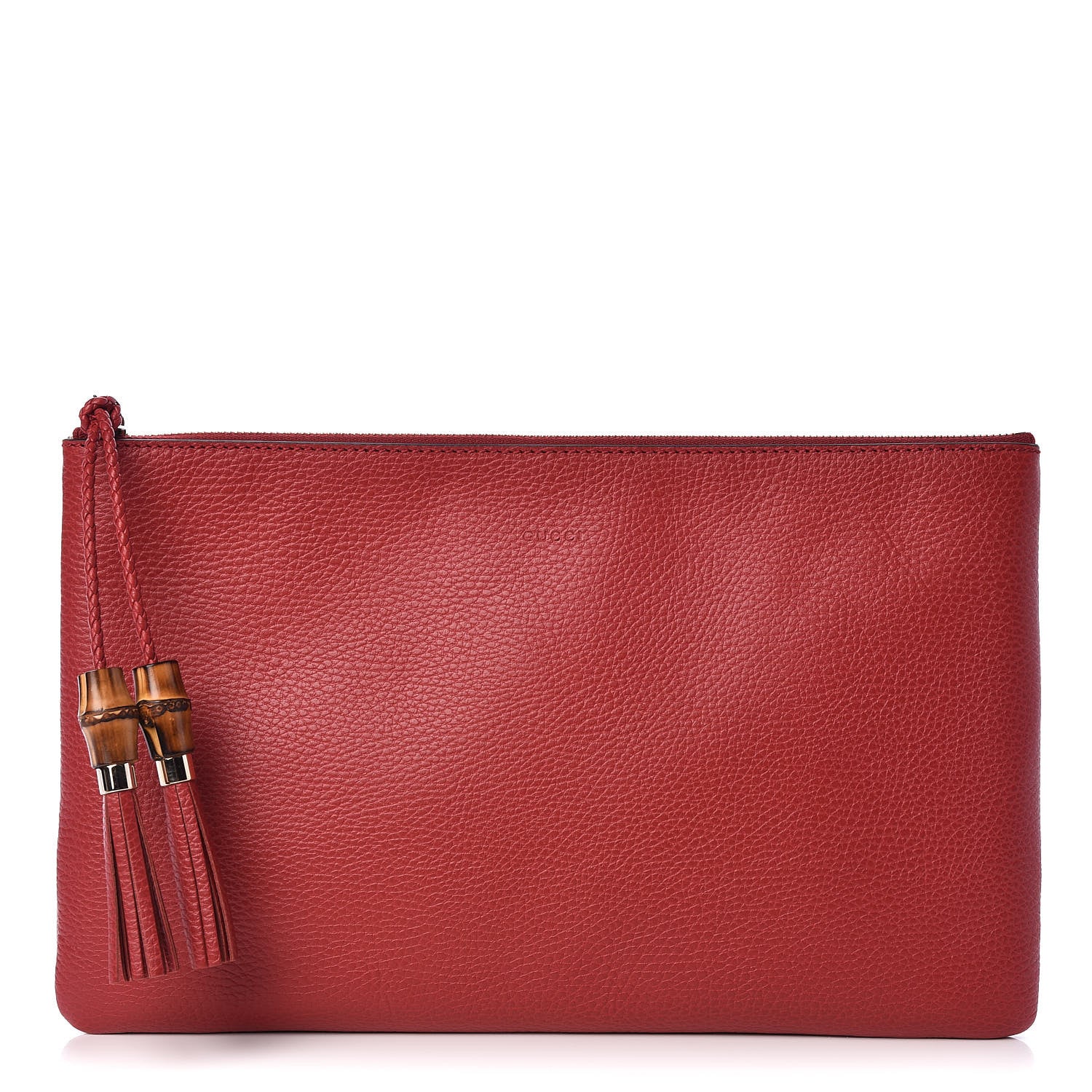 Gucci Calfskin Large Bamboo Clutch Red 1 of 8