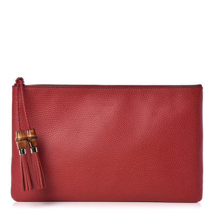 Gucci Calfskin Large Bamboo Clutch Red 1 of 8