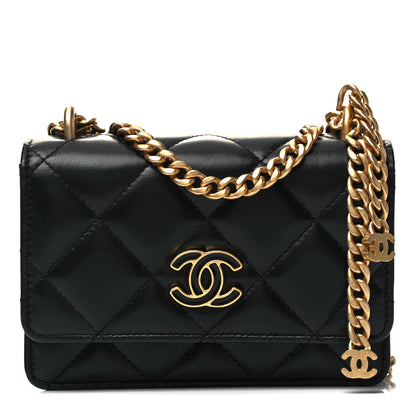 Chanel Lambskin Enamel Quilted Pending CC Clutch With Chain Black 2 of 10
