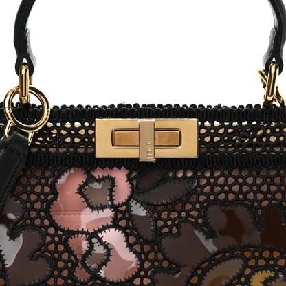 Fendi Calfskin Lace Medium Peekaboo I SEE U Satchel Black Multicolor Light Rose 9 of 12