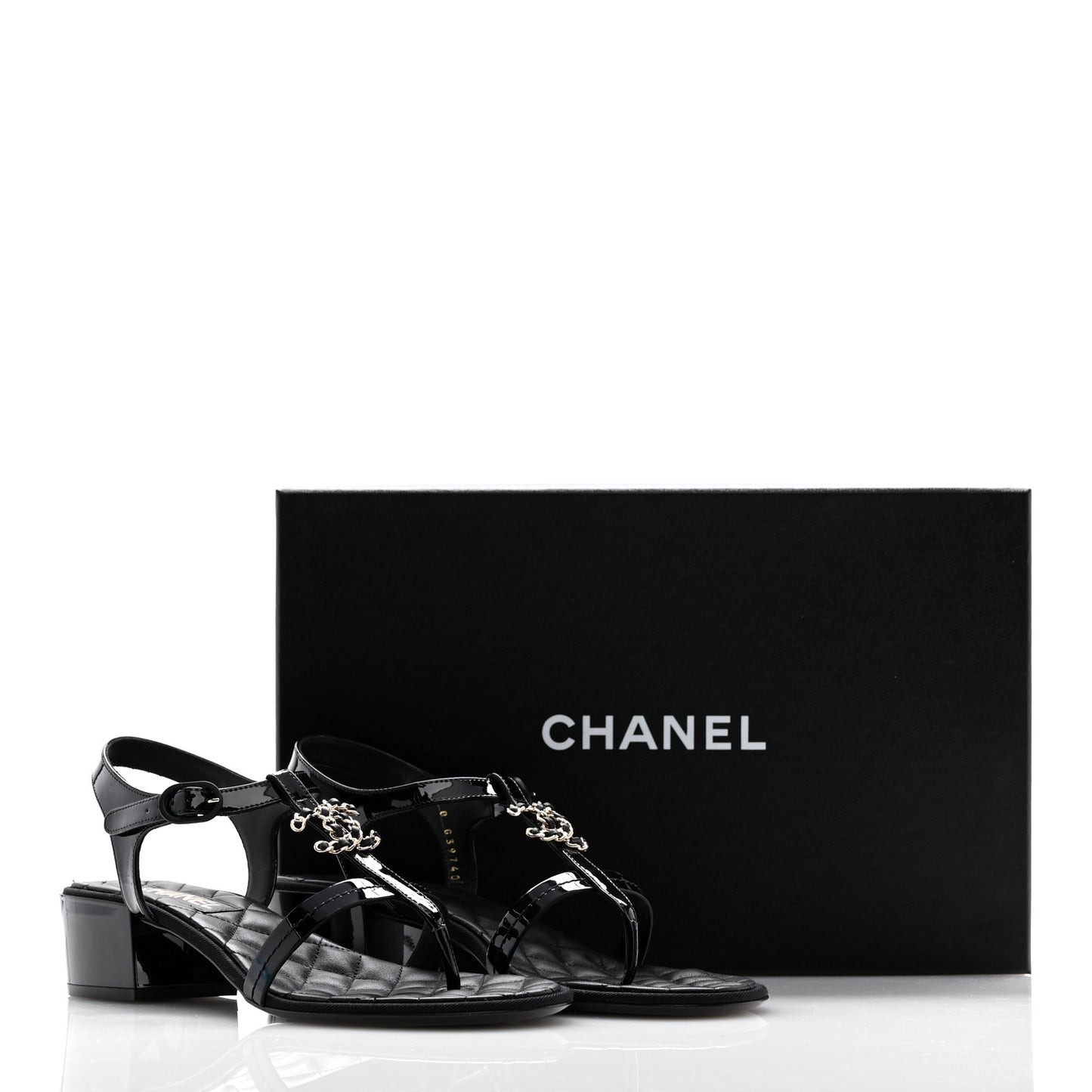 Patent CC Logo Thong Sandals 39.5 Black