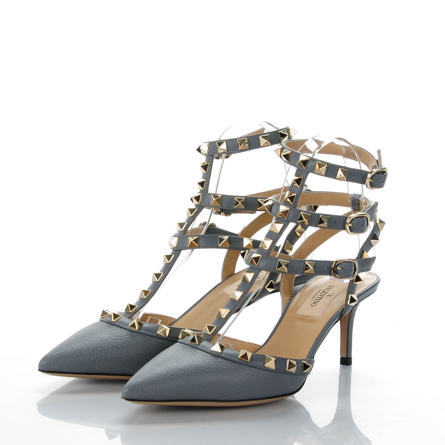 Valentino Garavani Pebbled Calfskin Rockstud Ankle Strap 65mm Pumps 36.5 Sky Sorbet 2 of 6