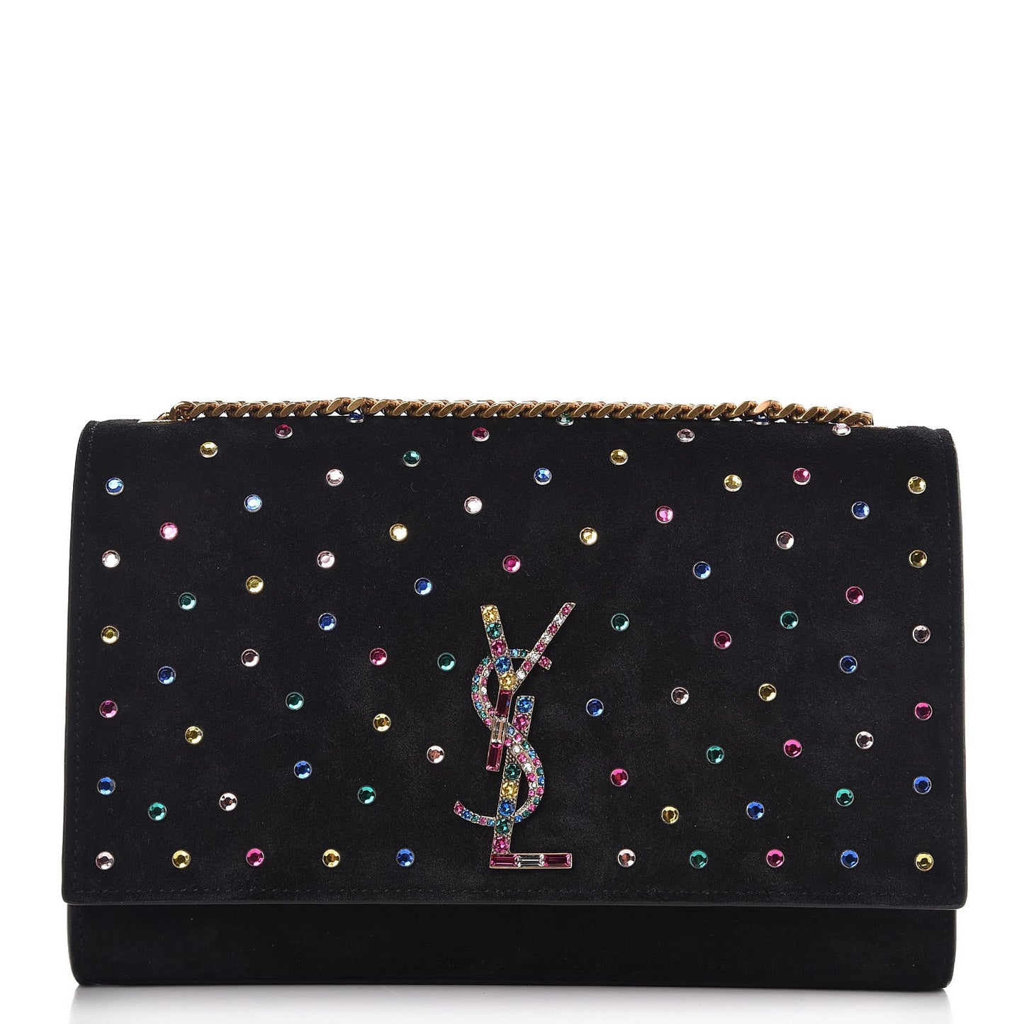 Suede Crystal Medium Classic Monogram Kate Satchel Nero Black
