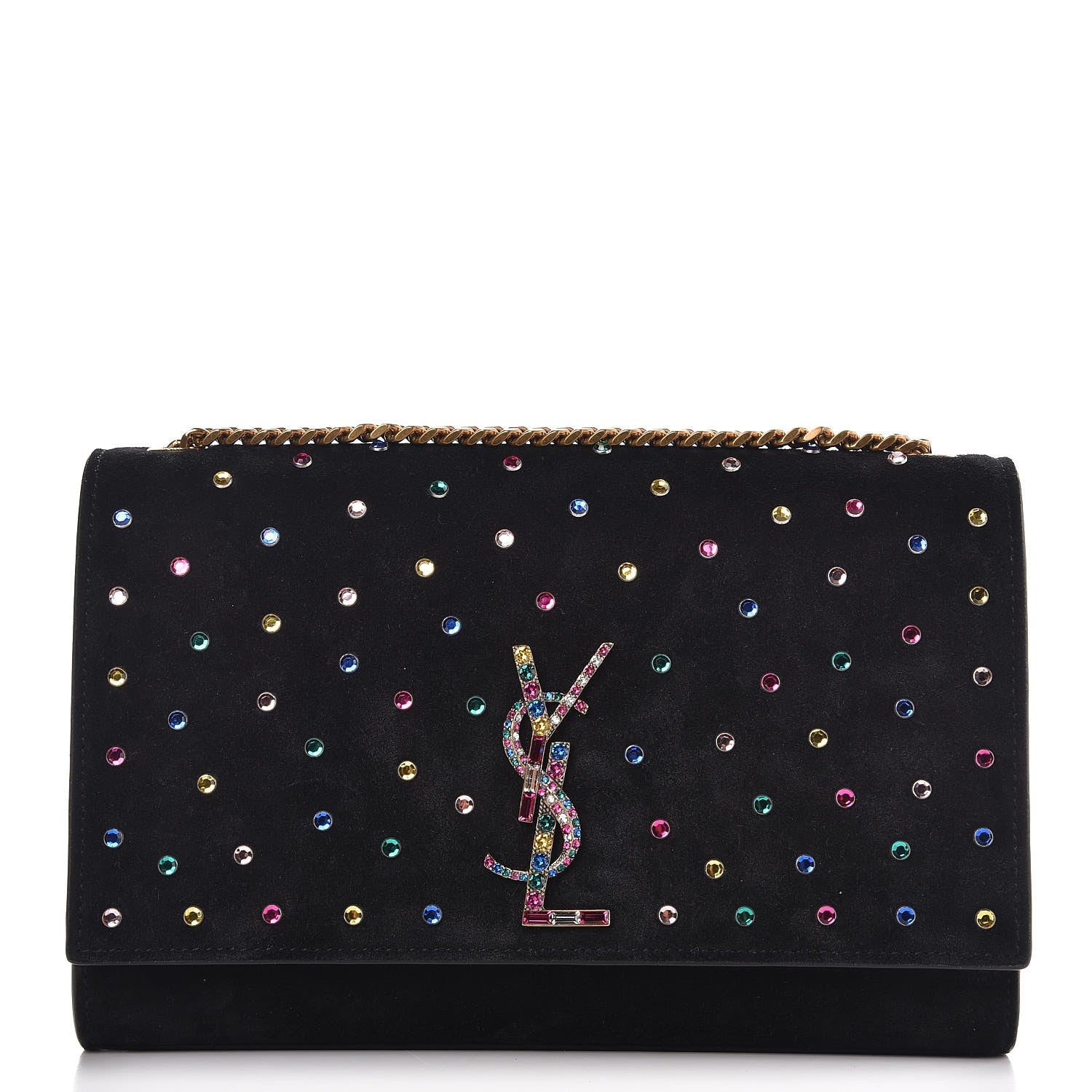 Saint Laurent Suede Crystal Medium Classic Monogram Kate Satchel Nero Black 1 of 7
