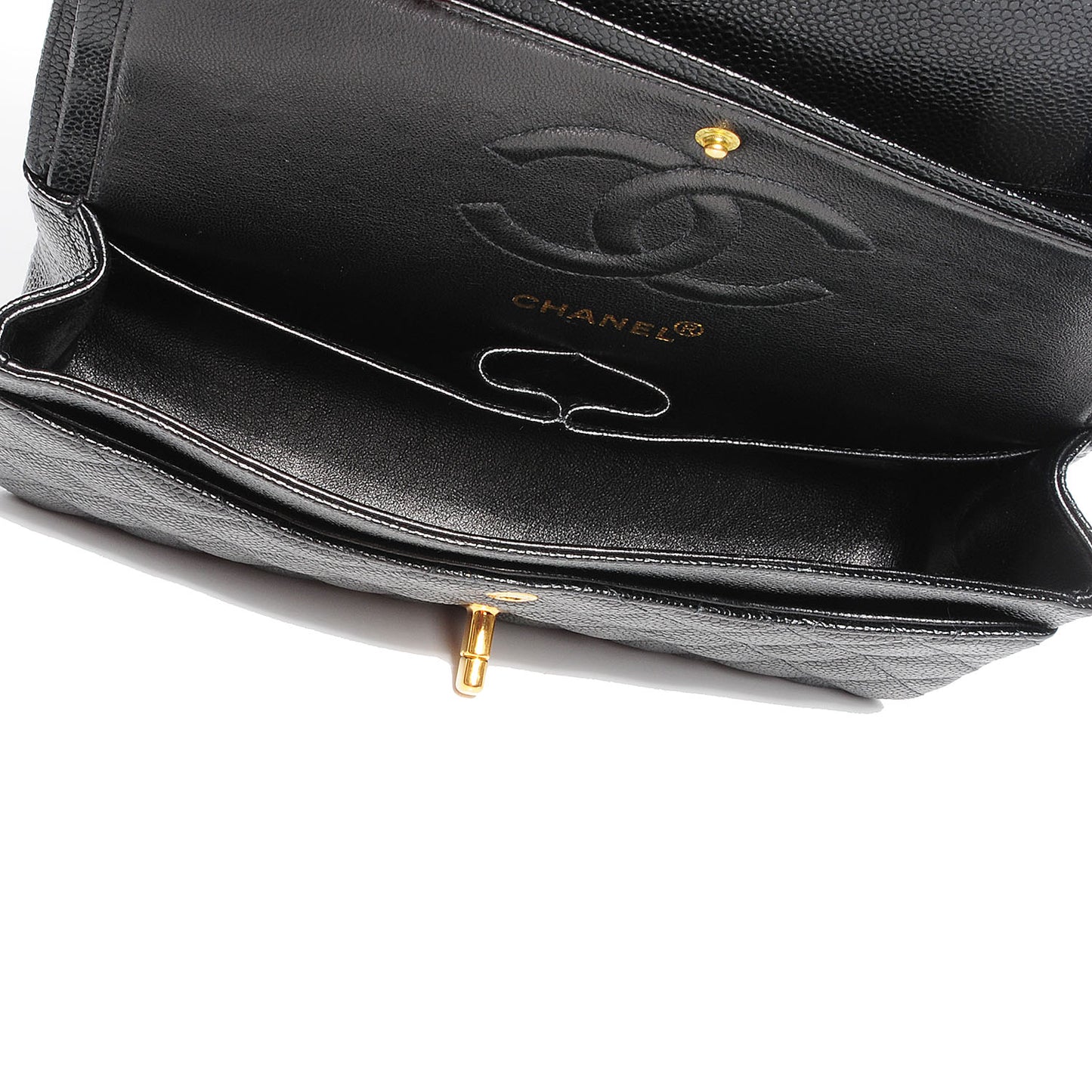 Caviar Quilted Medium Double Flap Black