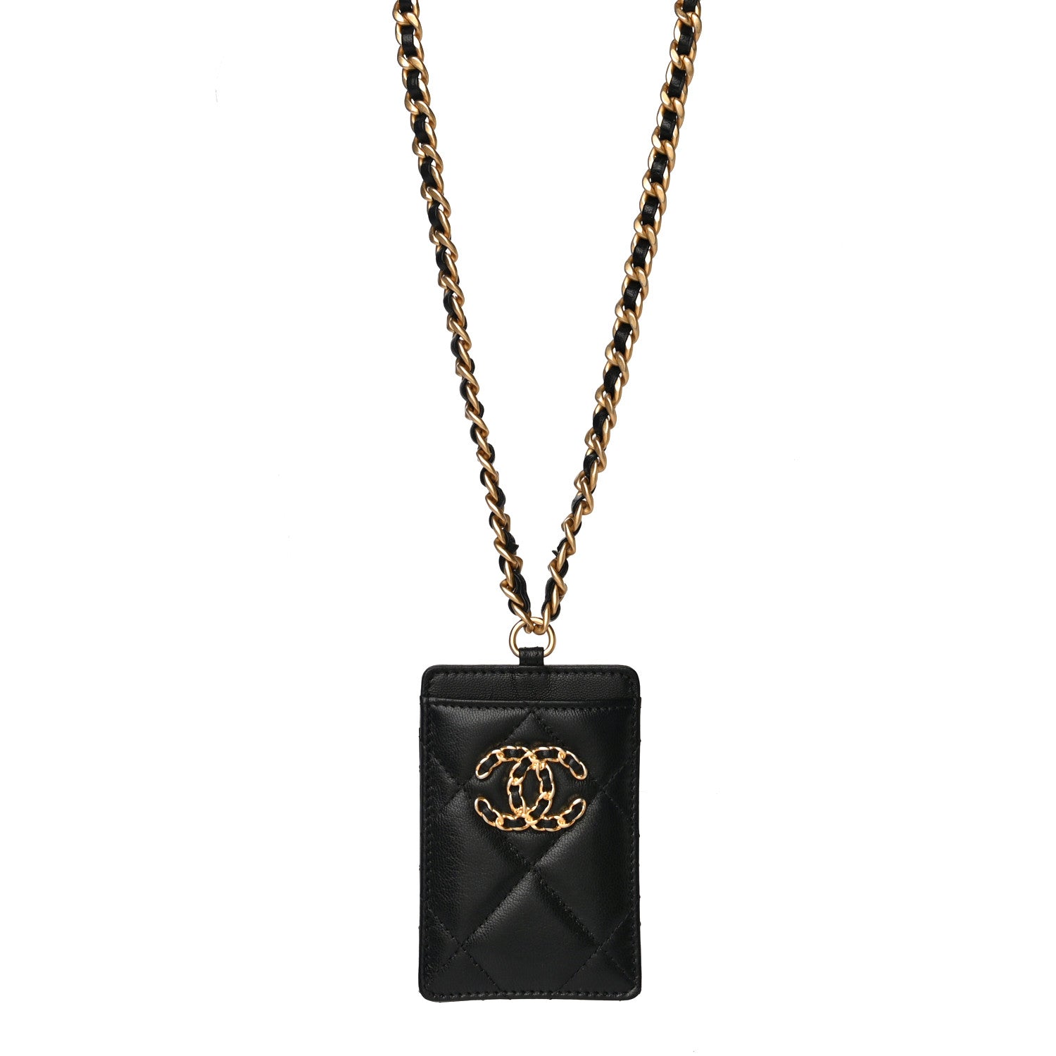 Chanel Shiny Goatskin Quilted Chanel 19 Card Holder On Chain Black 7 of 11