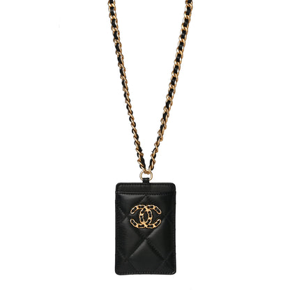 Chanel Shiny Goatskin Quilted Chanel 19 Card Holder On Chain Black 7 of 11