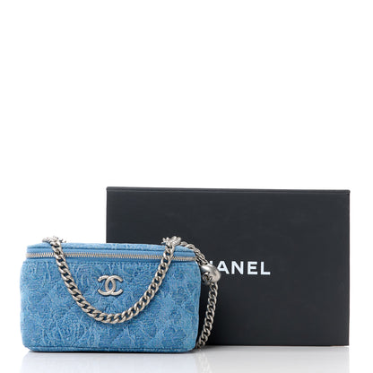 Chanel Denim Quilted Sweetheart Small Vanity Case With Chain Blue 11 of 11