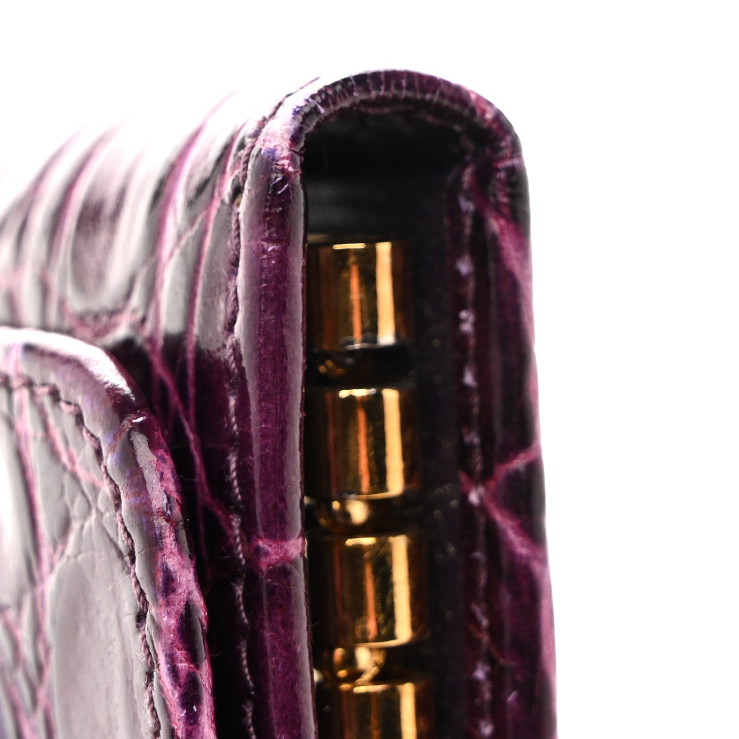 Miu Miu Calfskin Crocodile Embossed Card Holder Key Ring Petunia 9 of 11