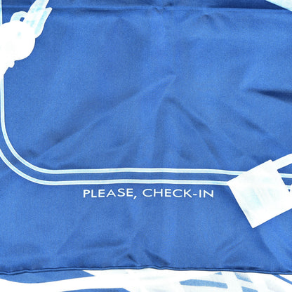 Hermes Silk Please Check In Scarf 90 Bleu Moyen Ciel White 4 of 5