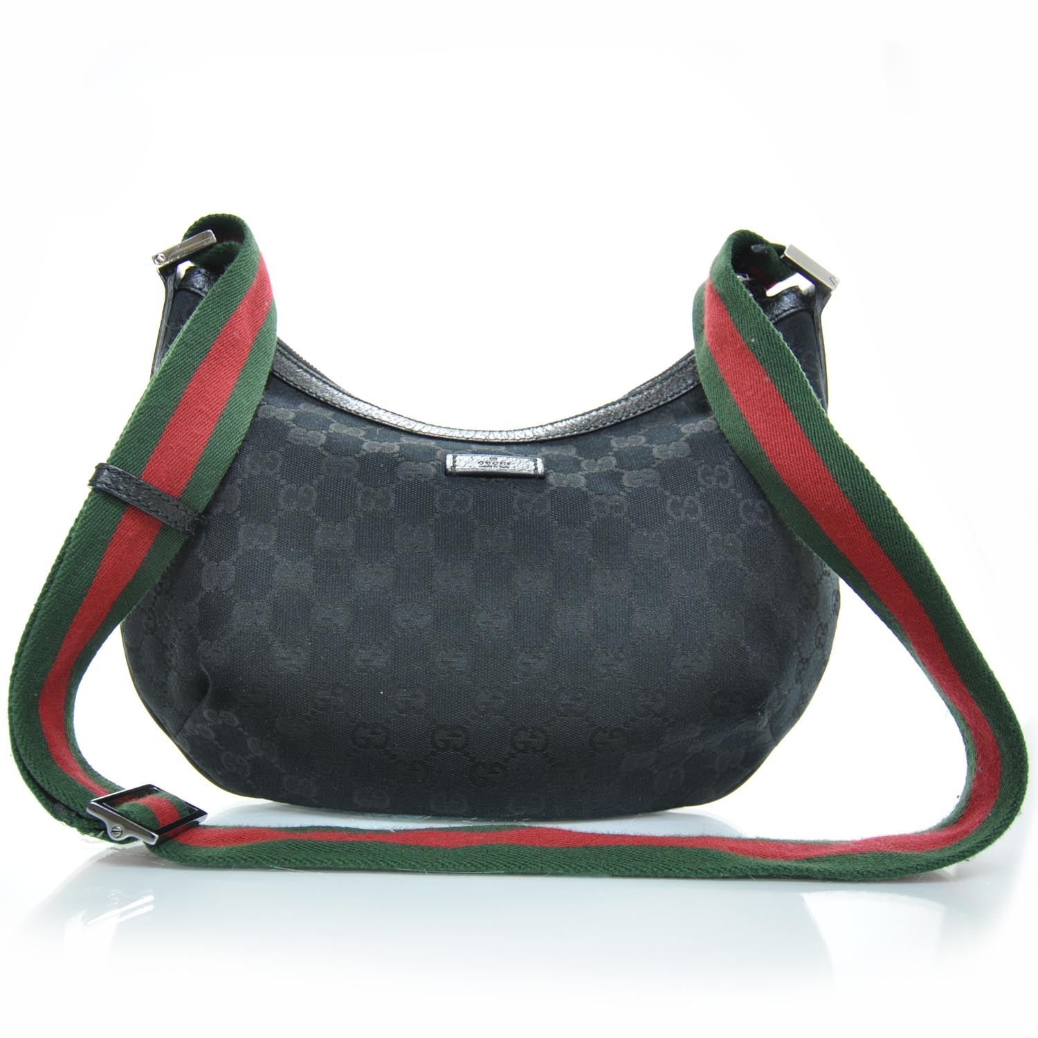 Gucci Monogram Web Medium Half Moon Hobo Black 1 of 10
