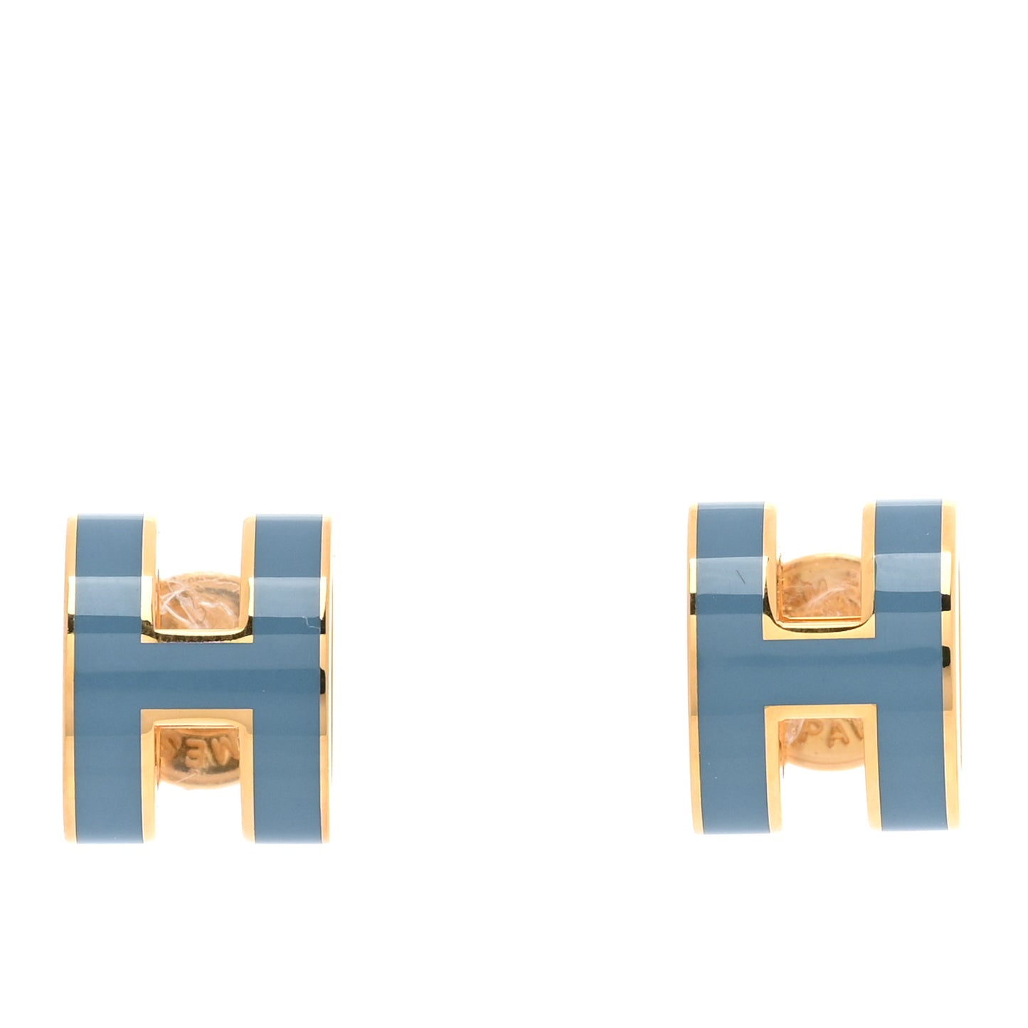 Gold Lacquered Mini Pop H Earrings Bleu Jean
