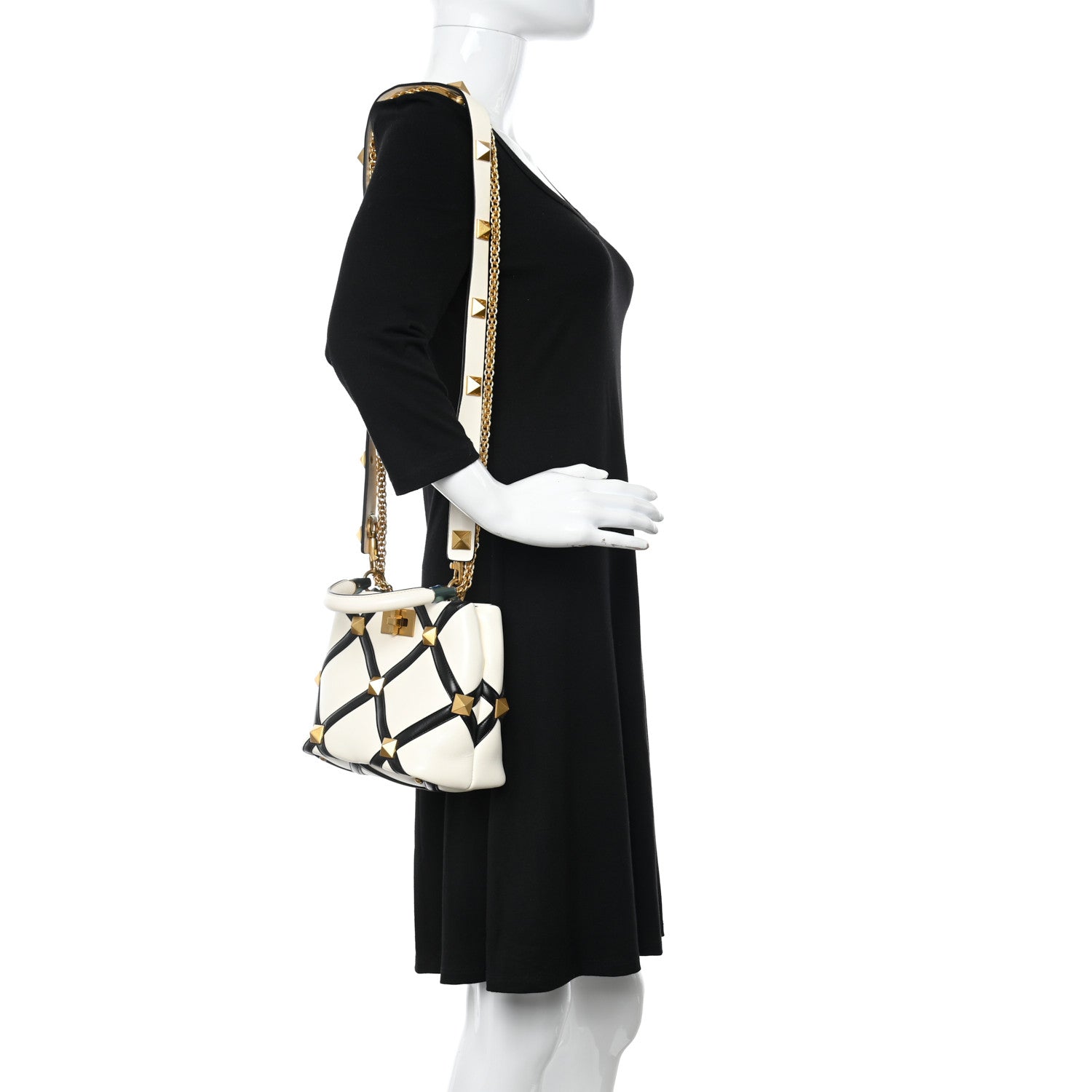 Valentino Garavani Nappa Small Roman Stud The Handle Bag Ivory Black 2 of 10