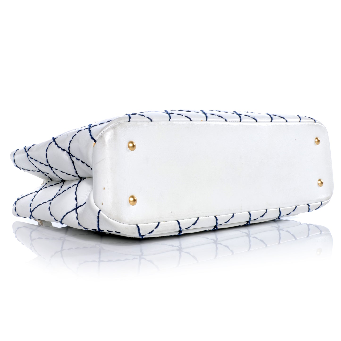 Leather Contrast Stitch Surpique Shoulder Bag White