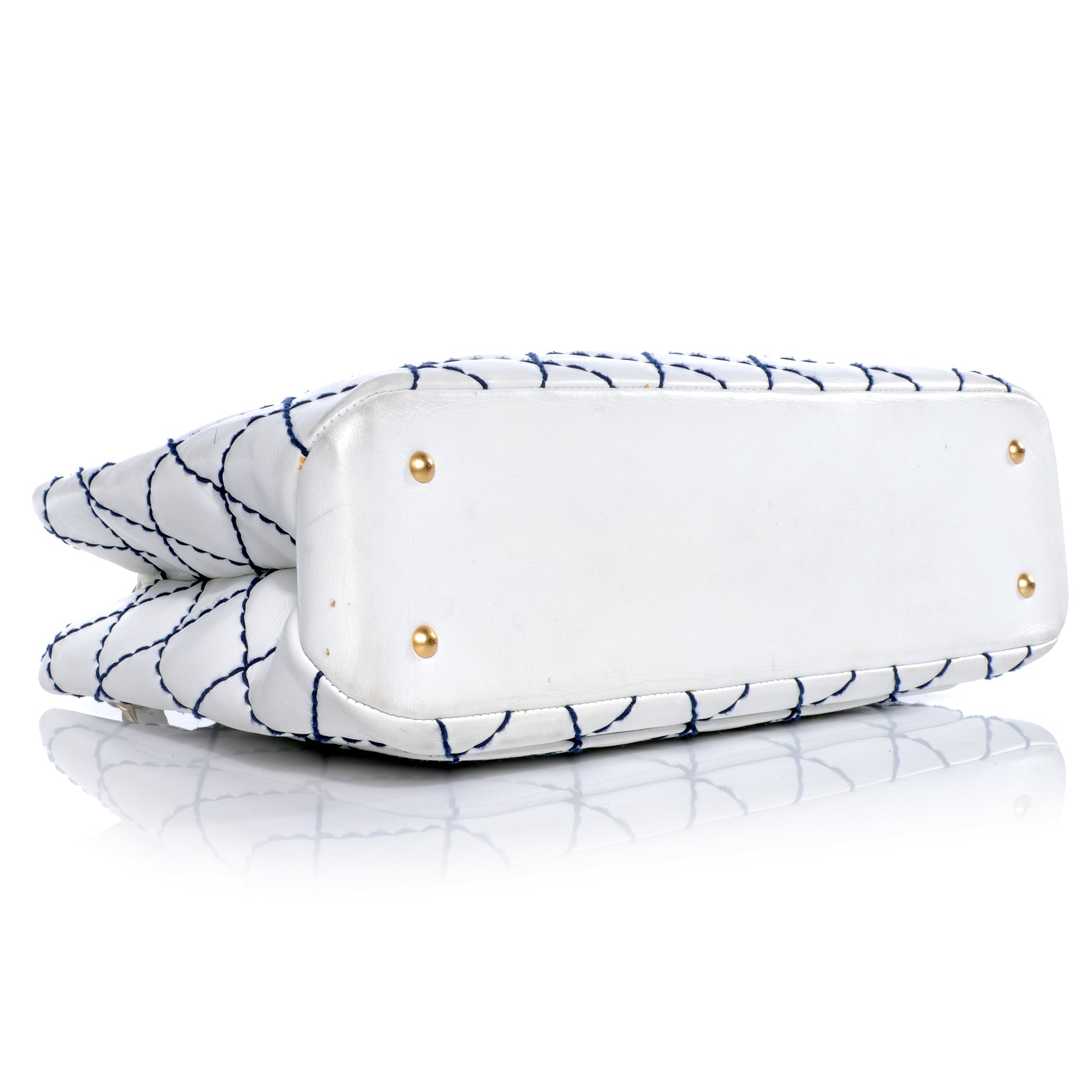 Chanel Leather Contrast Stitch Surpique Shoulder Bag White 4 of 9