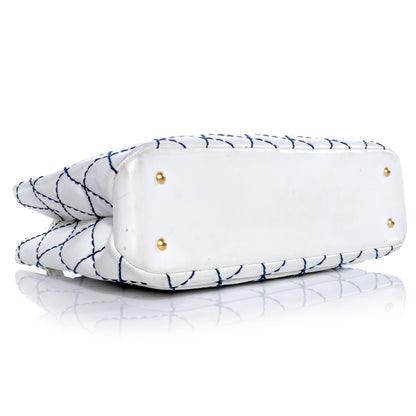 Chanel Leather Contrast Stitch Surpique Shoulder Bag White 4 of 9