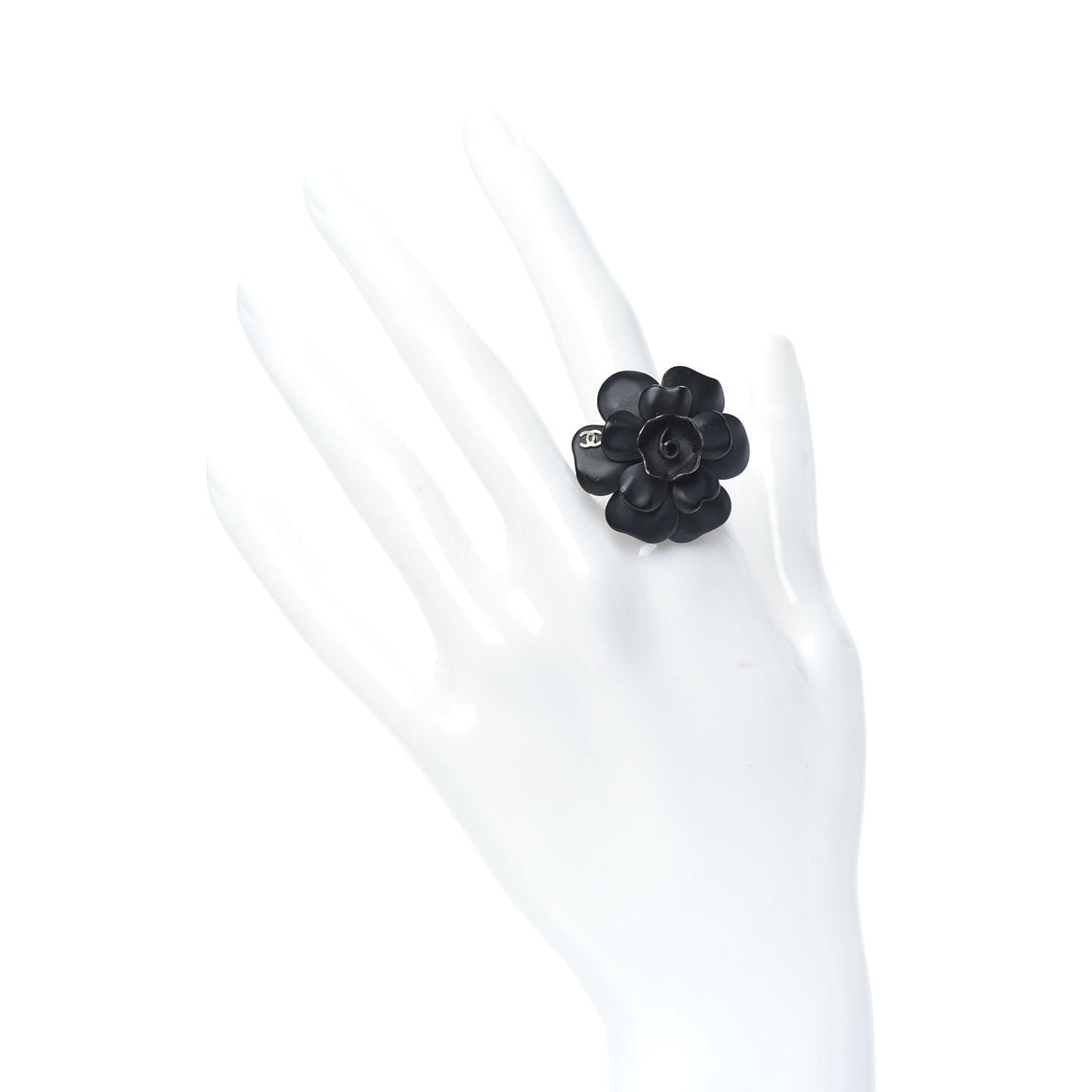 Ruthenium Enamel CC Camellia Ring 6.75 Black