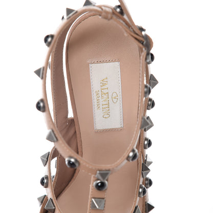 Valentino Garavani Pebbled Calfskin Onyx Rockstud Rolling Ankle Strap 100mm Pumps 37.5 Soft Noisette 5 of 8