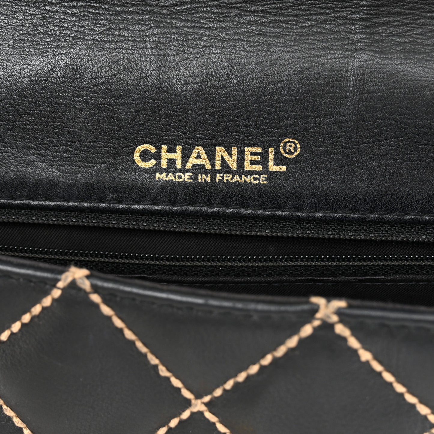Calfskin Diamond Stitch Surpique Flap Black