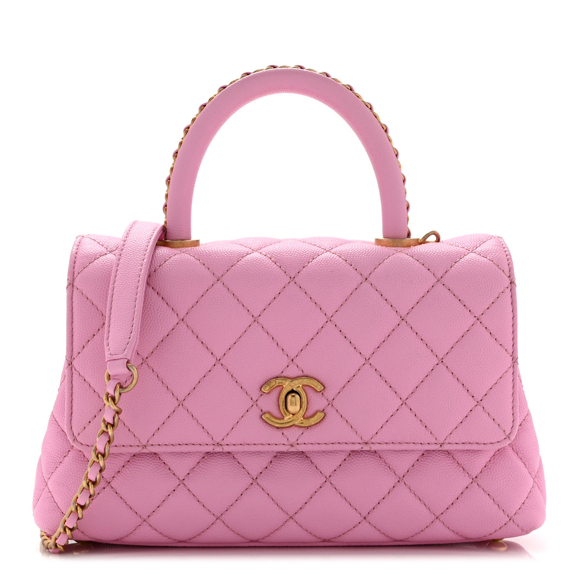 Caviar Quilted Mini Coco Chain Handle Flap Pink
