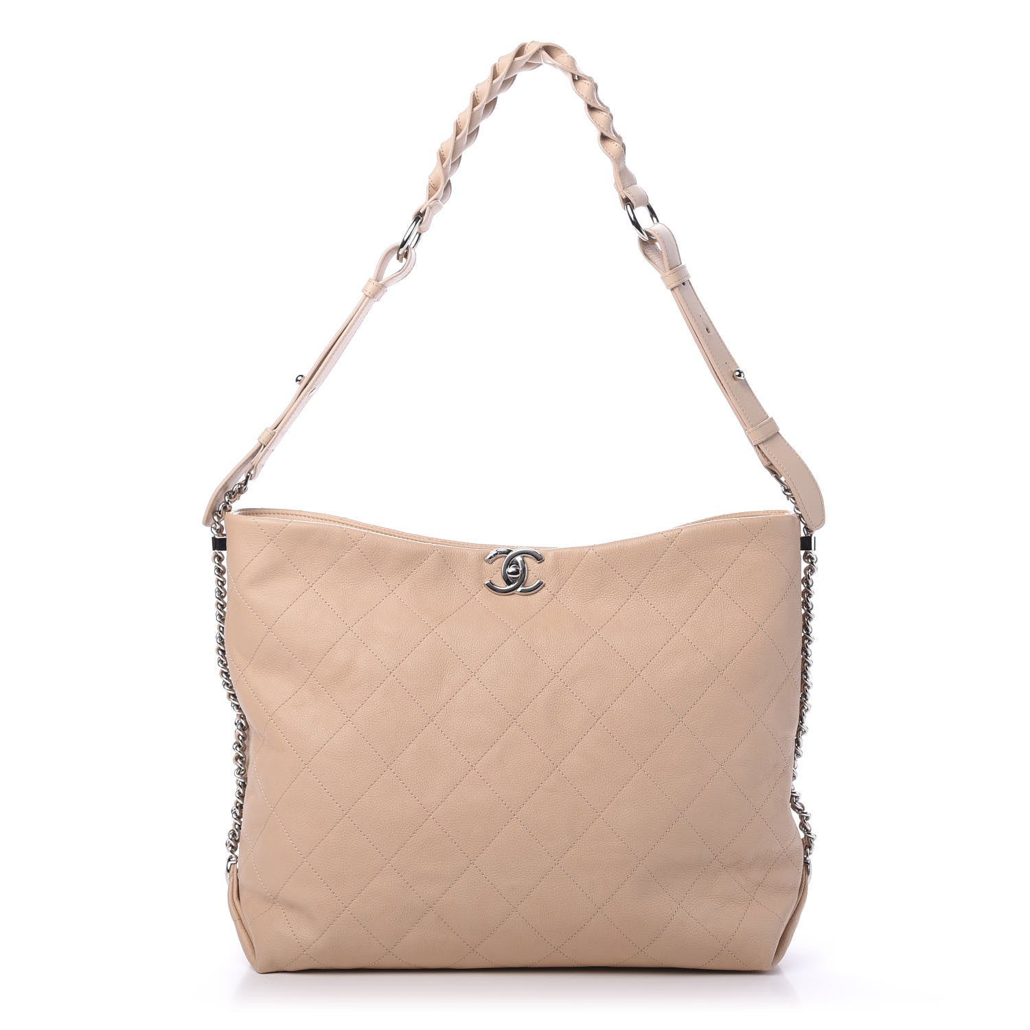 Chanel Grained Calfskin Stitched Medium Braided With Style Hobo Beige 1 of 9