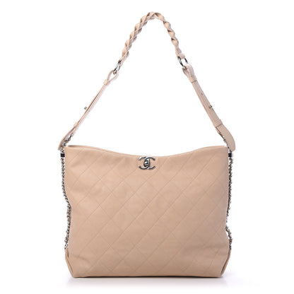 Chanel Grained Calfskin Stitched Medium Braided With Style Hobo Beige 1 of 9