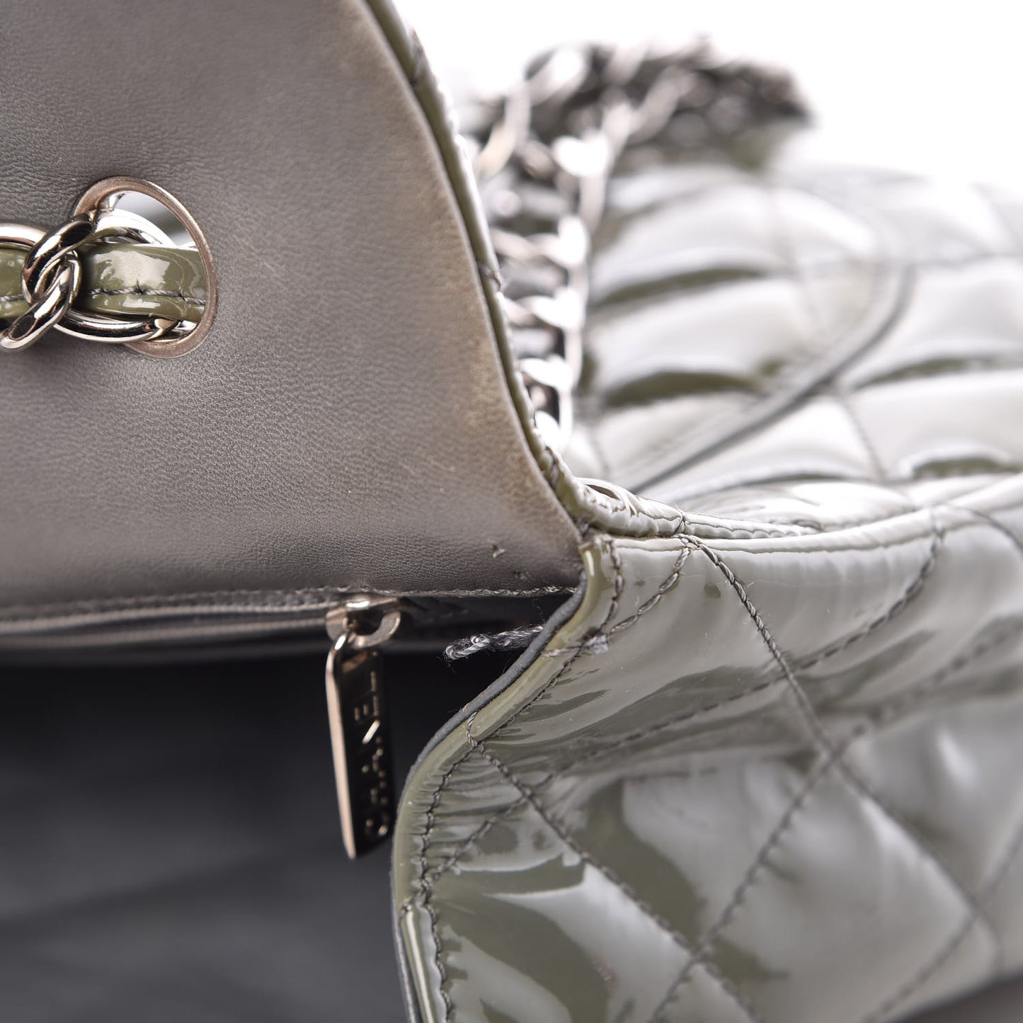 Patent Quilted Jumbo Single Flap Green