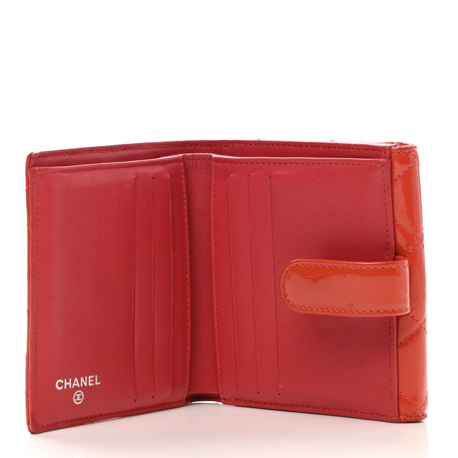 Chanel Patent Quilted CC French Wallet Red 4 of 9