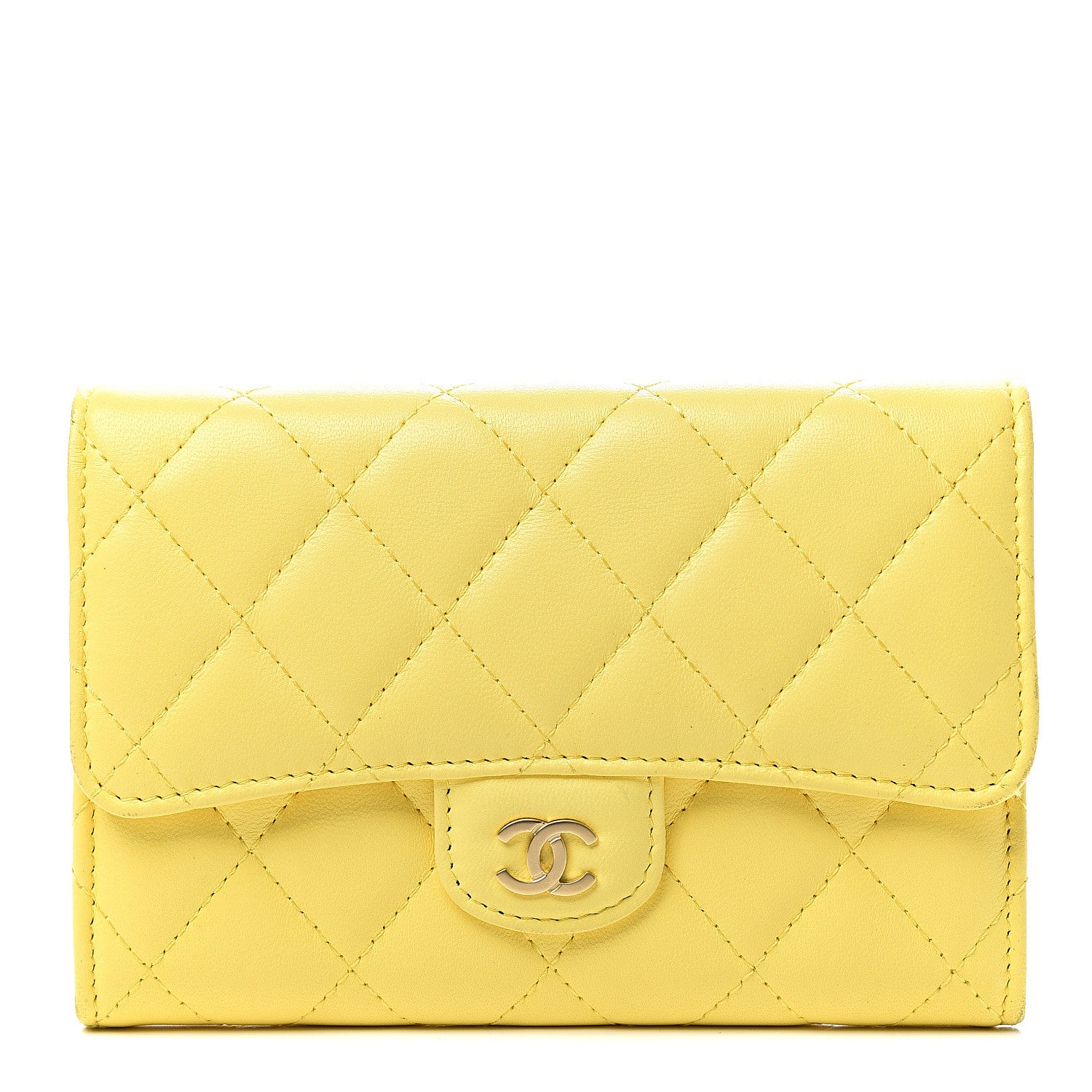 Chanel Lambskin Quilted Small Flap Wallet Yellow 1 of 10