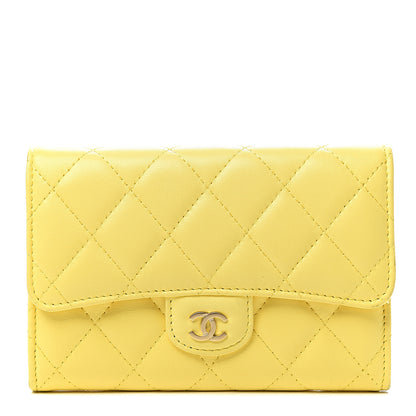 Chanel Lambskin Quilted Small Flap Wallet Yellow 1 of 10