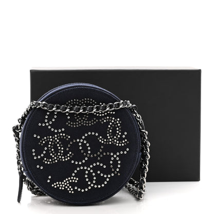 Chanel Canvas CC Studded Round Clutch With Chain Navy 9 of 9