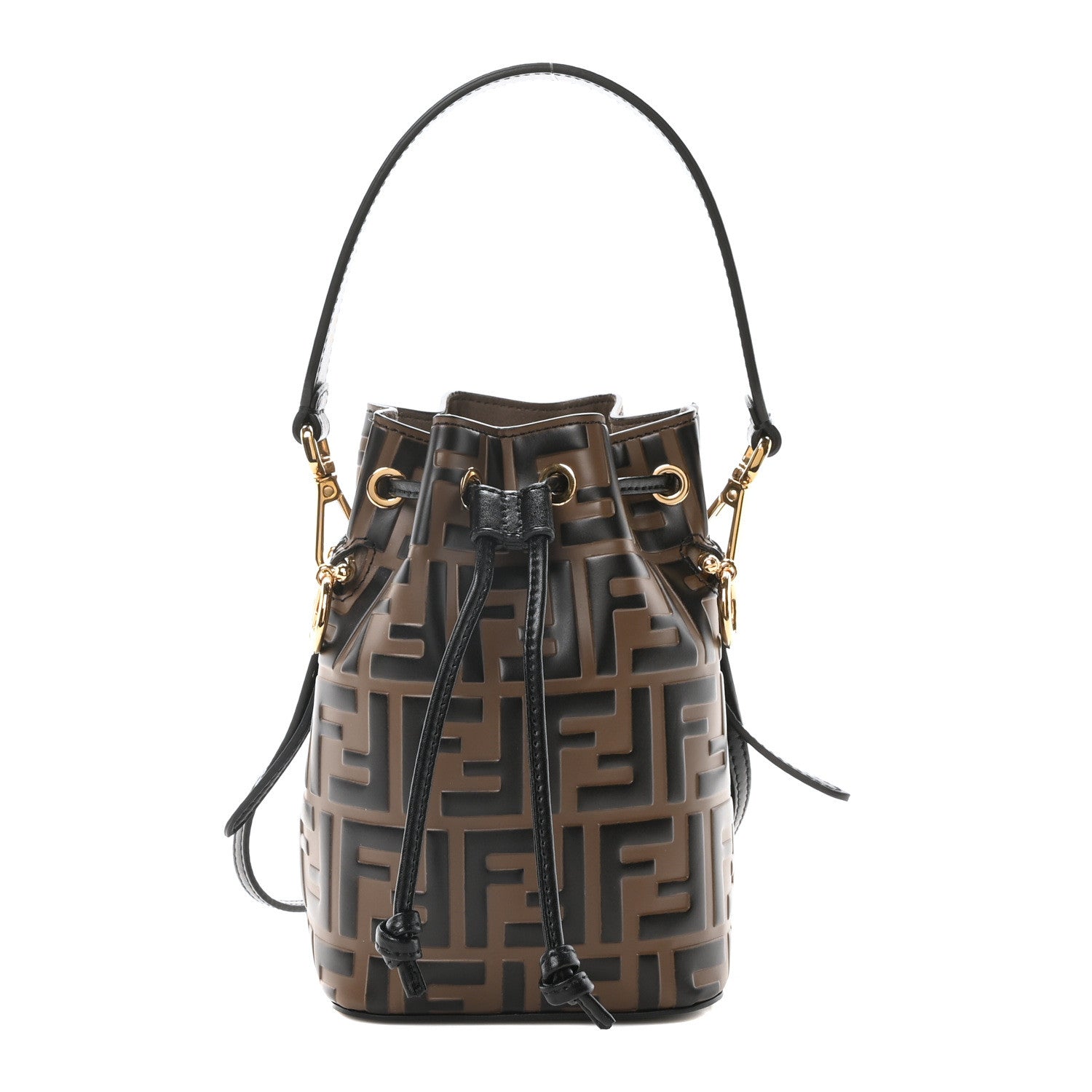 Fendi Vitello Liberty F is Fendi Bi-Color FF 1974 Embossed Mini Mon Tresor Bucket Bag Maya Black 1 of 10