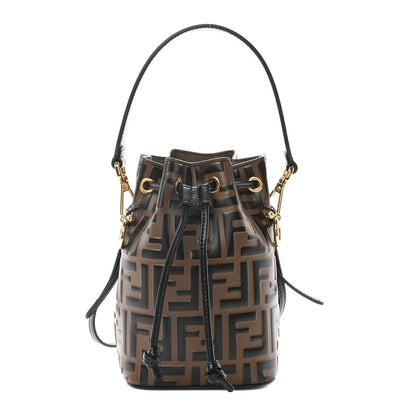 Fendi Vitello Liberty F is Fendi Bi-Color FF 1974 Embossed Mini Mon Tresor Bucket Bag Maya Black 1 of 10