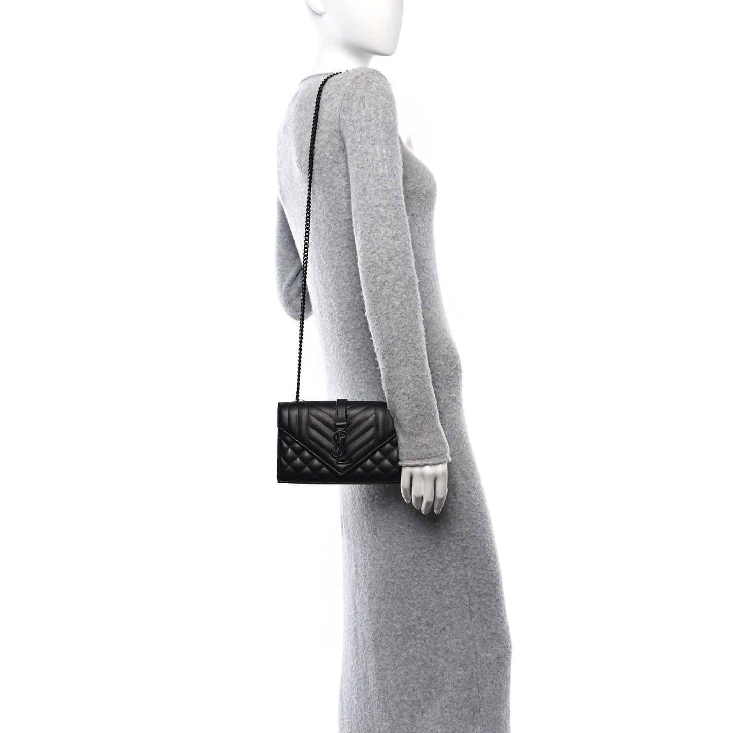 Grain De Poudre Textured Mixed Matelasse Triquilt Small Monogram Monochrome Satchel Black